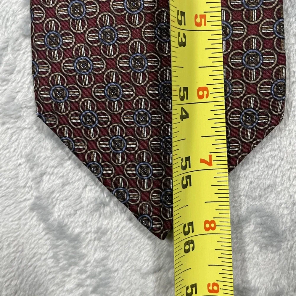 Christian Dior Monsieur Burgundy Geometric Medallion Silk Necktie Made in USA